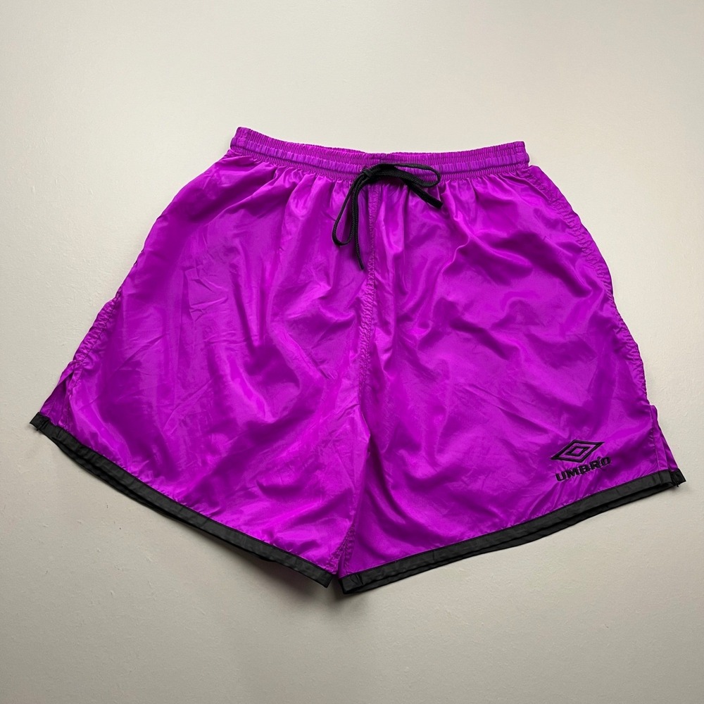 Umbro Soccer Shorts Mens L Purple Vintage Nylon Made in USA 90s